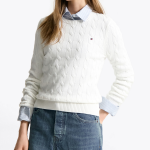 TOMMY HILFIGER [Official Headquarters] Cotton Cable Crewneck Sweater
