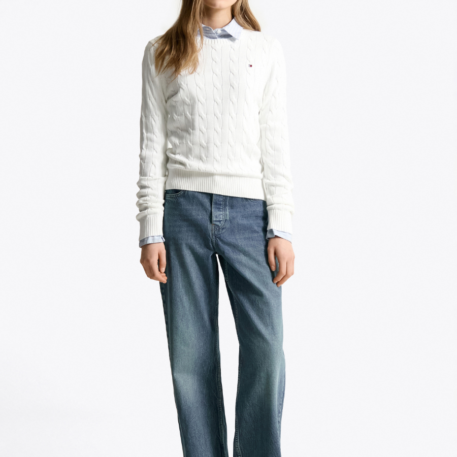 TOMMY HILFIGER [Official Headquarters] Cotton Cable Crewneck Sweater