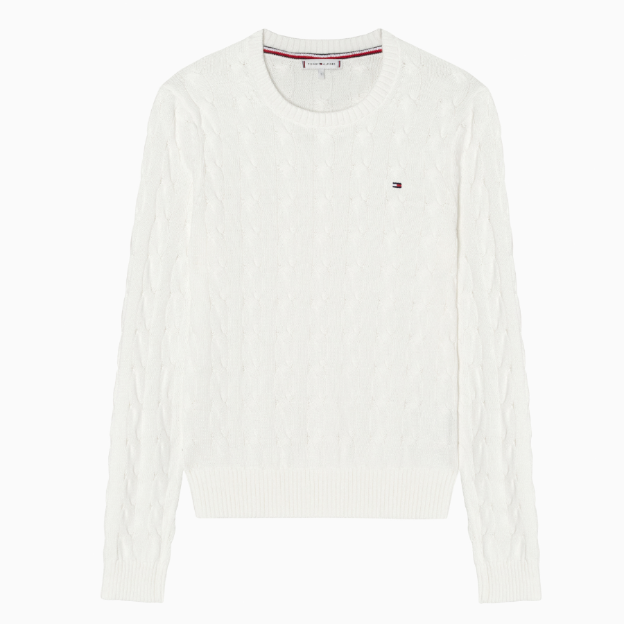 TOMMY HILFIGER [Official Headquarters] Cotton Cable Crewneck Sweater