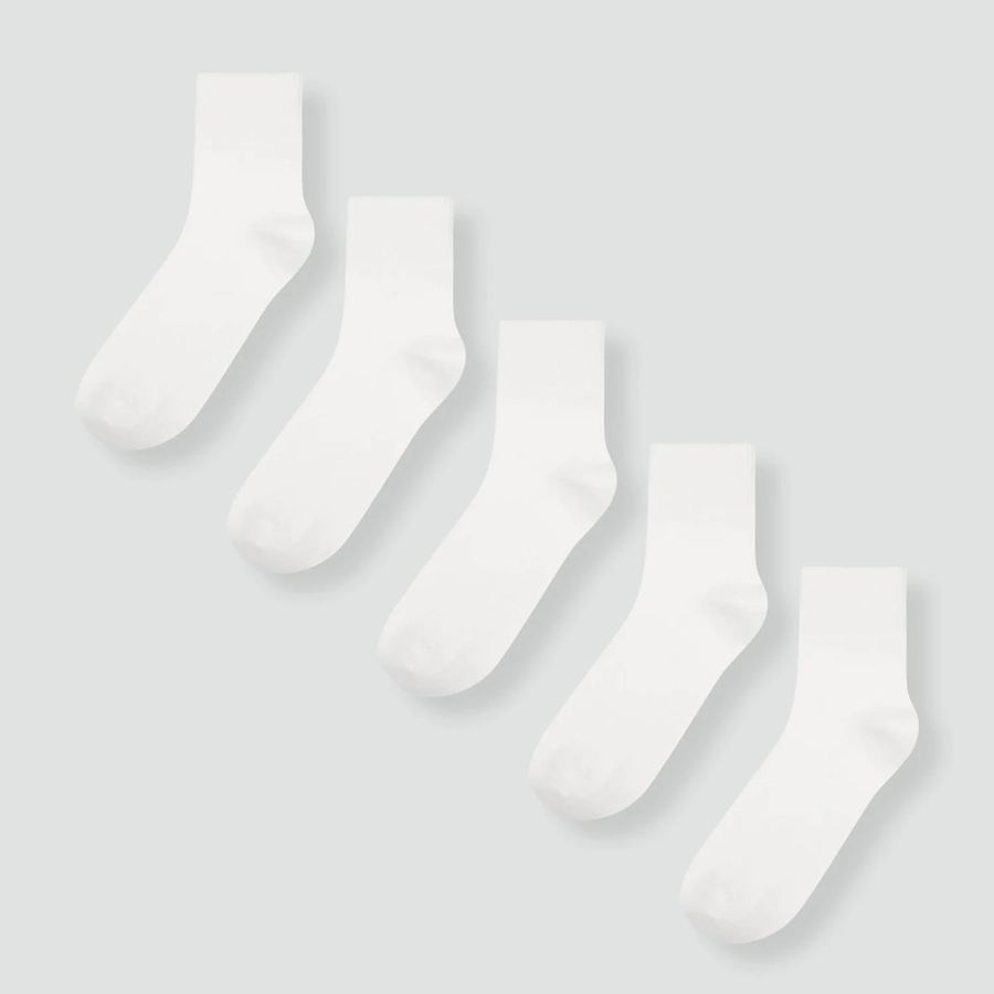 JAJU Cotton Rib Ankle Socks 5-Pack – White
