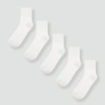 JAJU Cotton Rib Ankle Socks 5-Pack – White