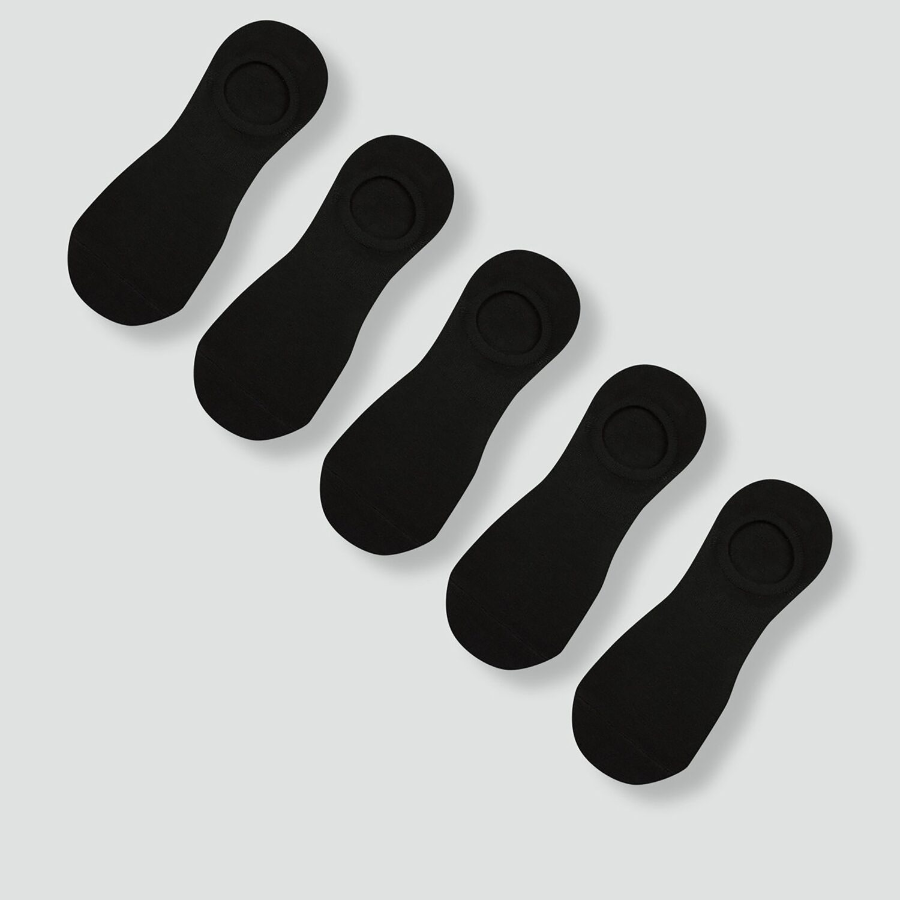 JAJU Cotton High-Cut No-Show Socks 5-Pack – Black