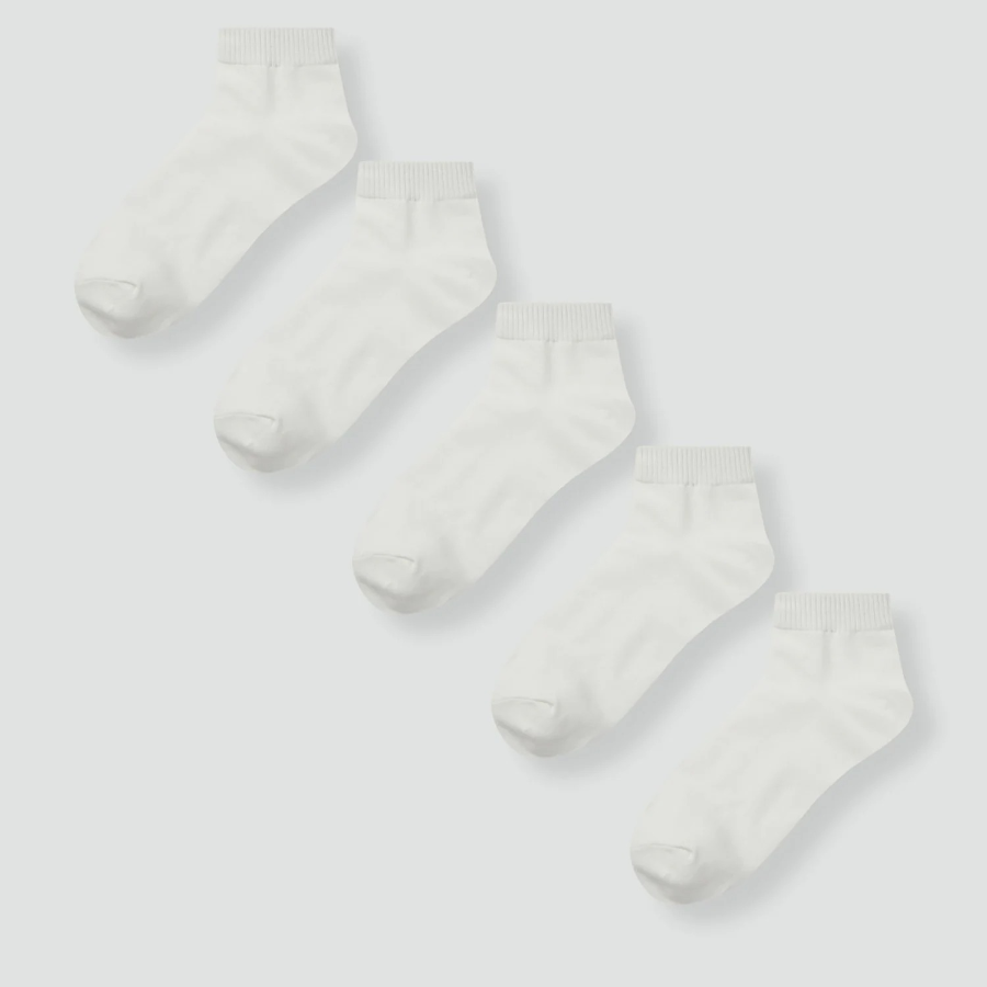 JAJU Cotton Ankle Socks 5-Pack – White