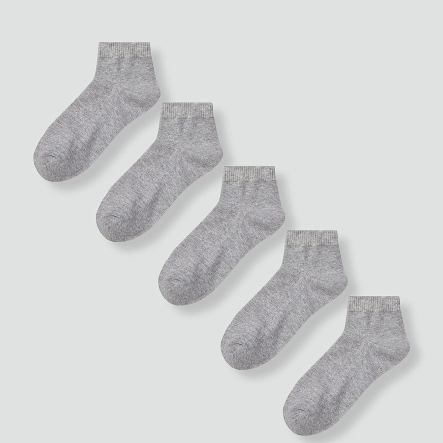 JAJU Cotton Ankle Socks 5-Pack – Melange Grey