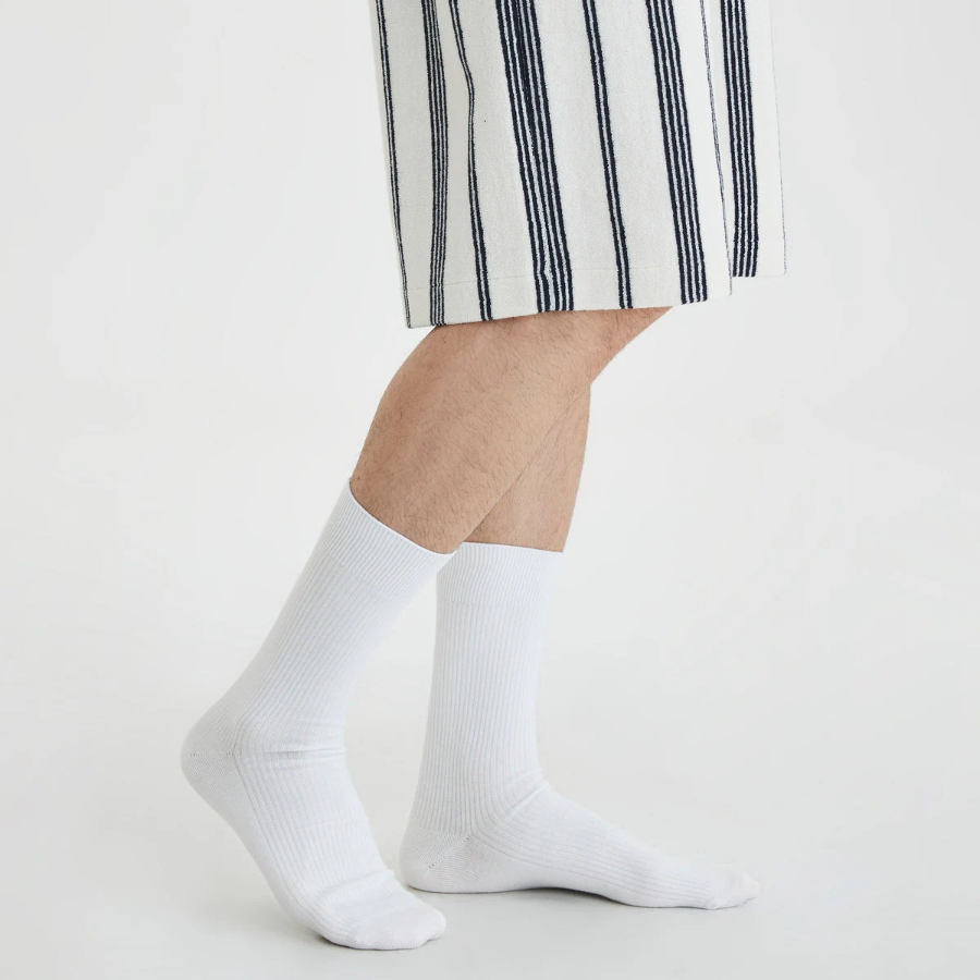 JAJU Cotton Ribbed Long Socks – White