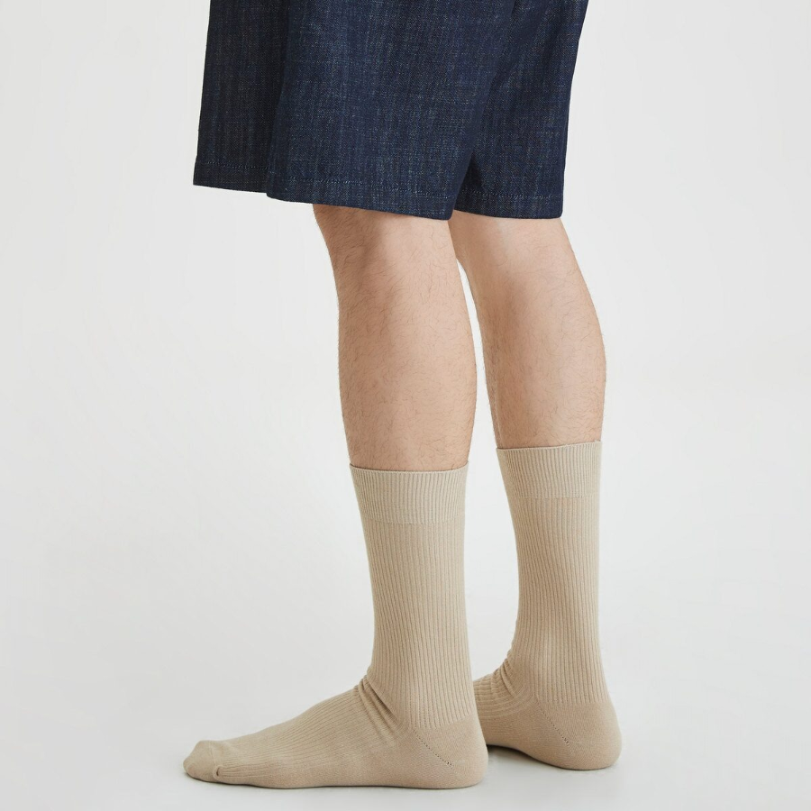 JAJU Cotton Ribbed Long Socks – Beige