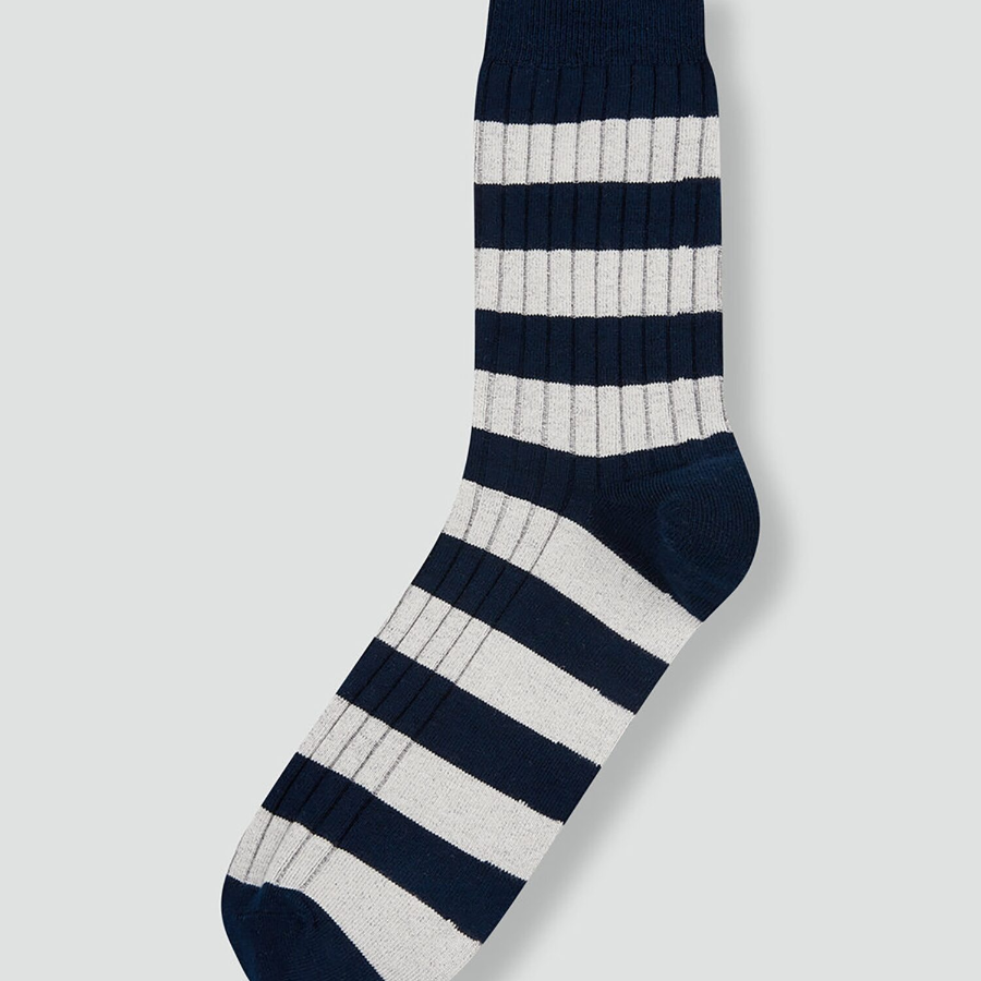JAJU Cotton Stripe Long Socks – Navy