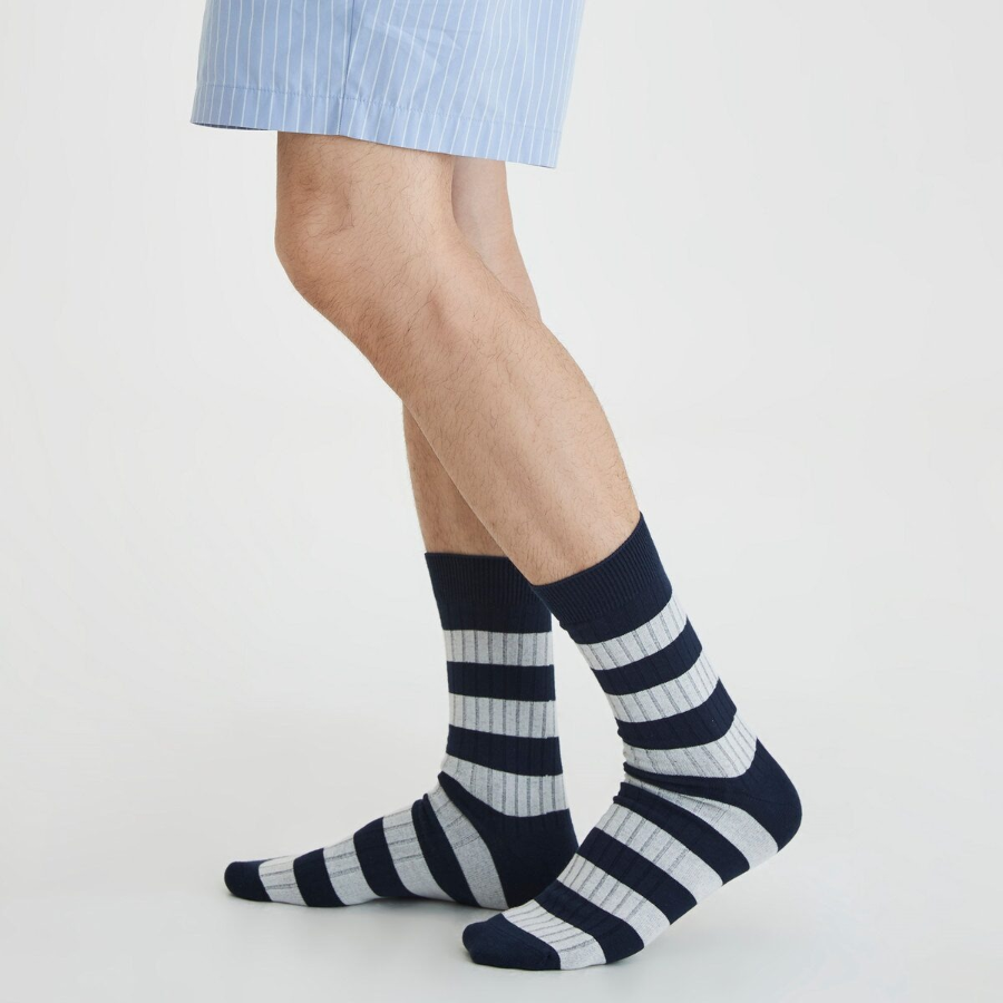 JAJU Cotton Stripe Long Socks – Navy