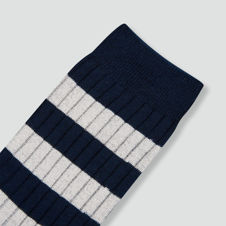 JAJU Cotton Stripe Long Socks – Navy