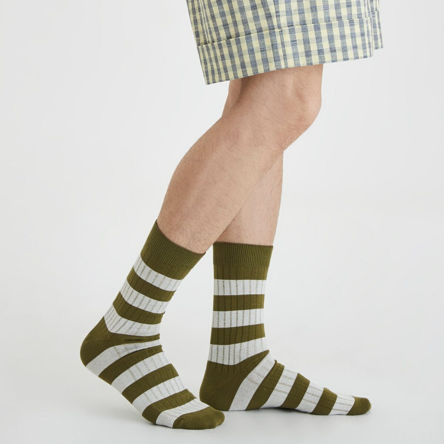 JAJU Cotton Stripe Long Socks – Khaki