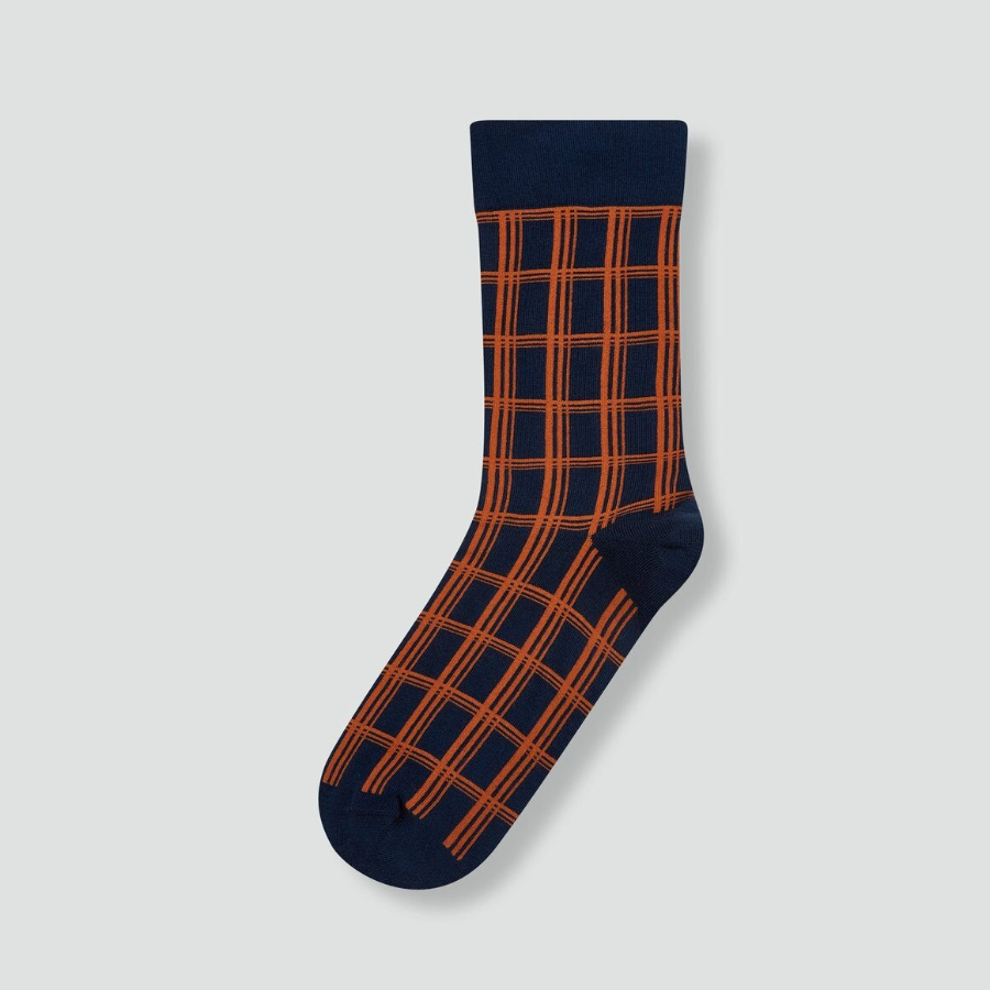 JAJU Cotton Non-Binding Pattern Long Socks – Navy
