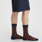 JAJU Cotton Non-Binding Pattern Long Socks – Navy