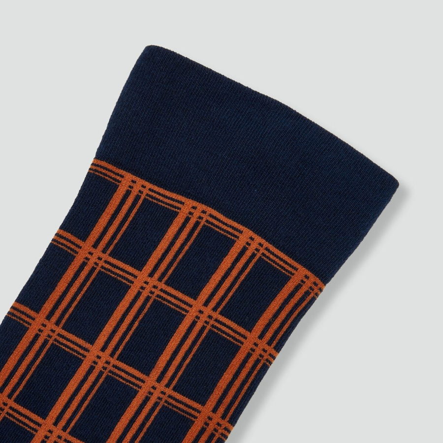 JAJU Cotton Non-Binding Pattern Long Socks – Navy