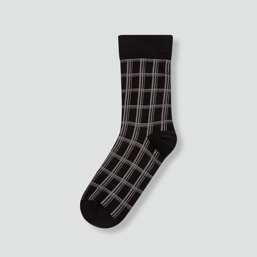 JAJU Cotton Non-Binding Pattern Long Socks – Black