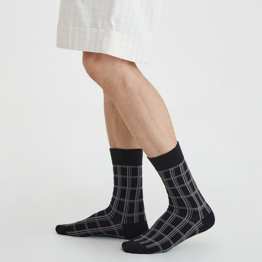 JAJU Cotton Non-Binding Pattern Long Socks – Black