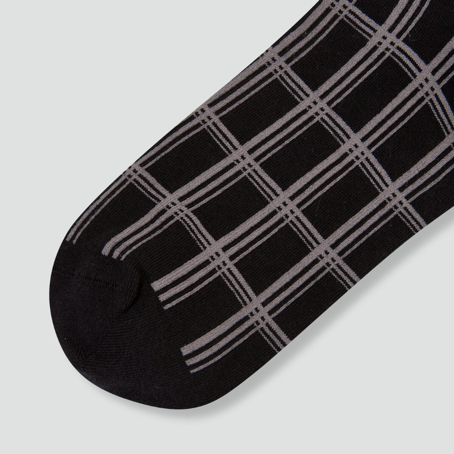 JAJU Cotton Non-Binding Pattern Long Socks – Black