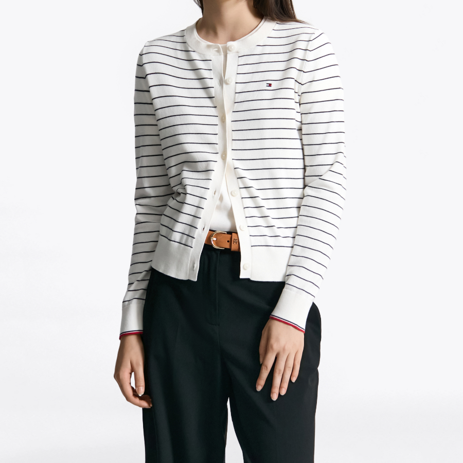 TOMMY HILFIGER [Official Headquarters] Striped Crew Neck Cardigan