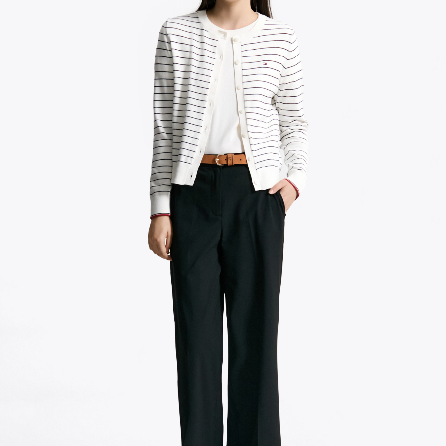 TOMMY HILFIGER [Official Headquarters] Striped Crew Neck Cardigan