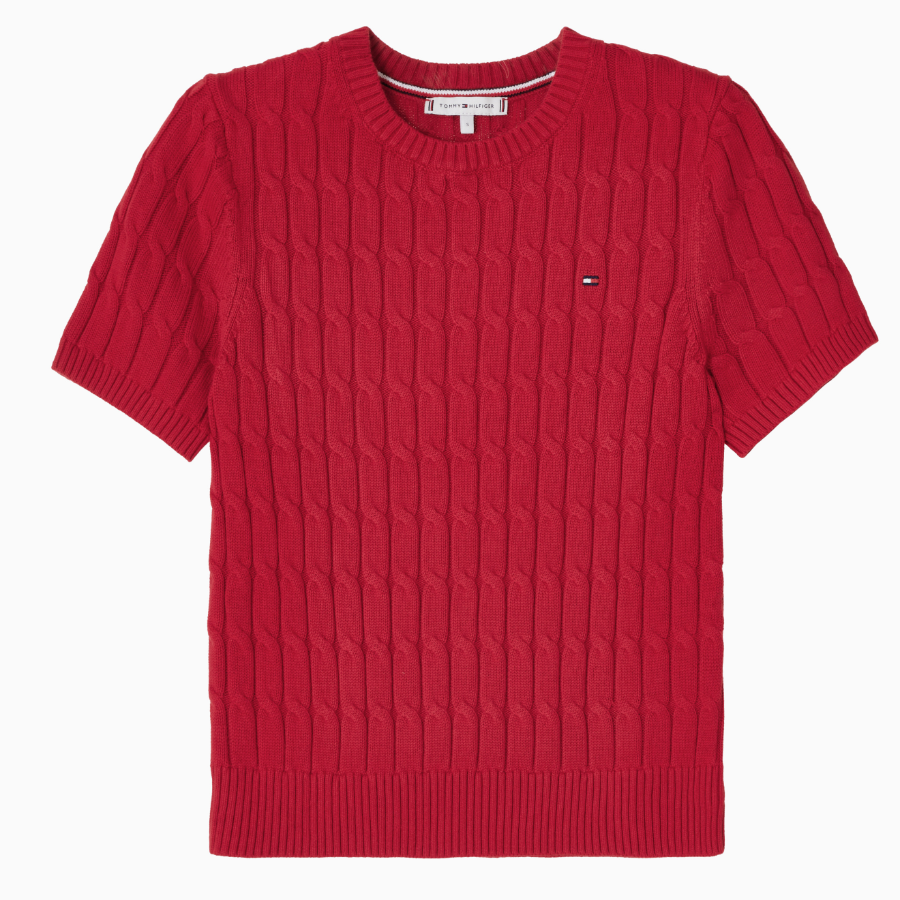 TOMMY HILFIGER [Official Headquarters] Cable Crew Neck Short Sleeve Sweater