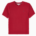 TOMMY HILFIGER [Official Headquarters] Cable Crew Neck Short Sleeve Sweater