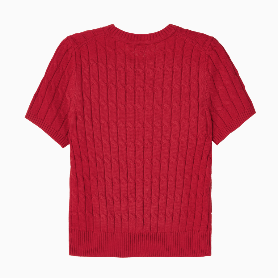 TOMMY HILFIGER [Official Headquarters] Cable Crew Neck Short Sleeve Sweater