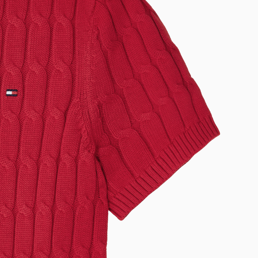 TOMMY HILFIGER [Official Headquarters] Cable Crew Neck Short Sleeve Sweater