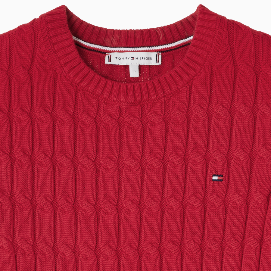 TOMMY HILFIGER [Official Headquarters] Cable Crew Neck Short Sleeve Sweater