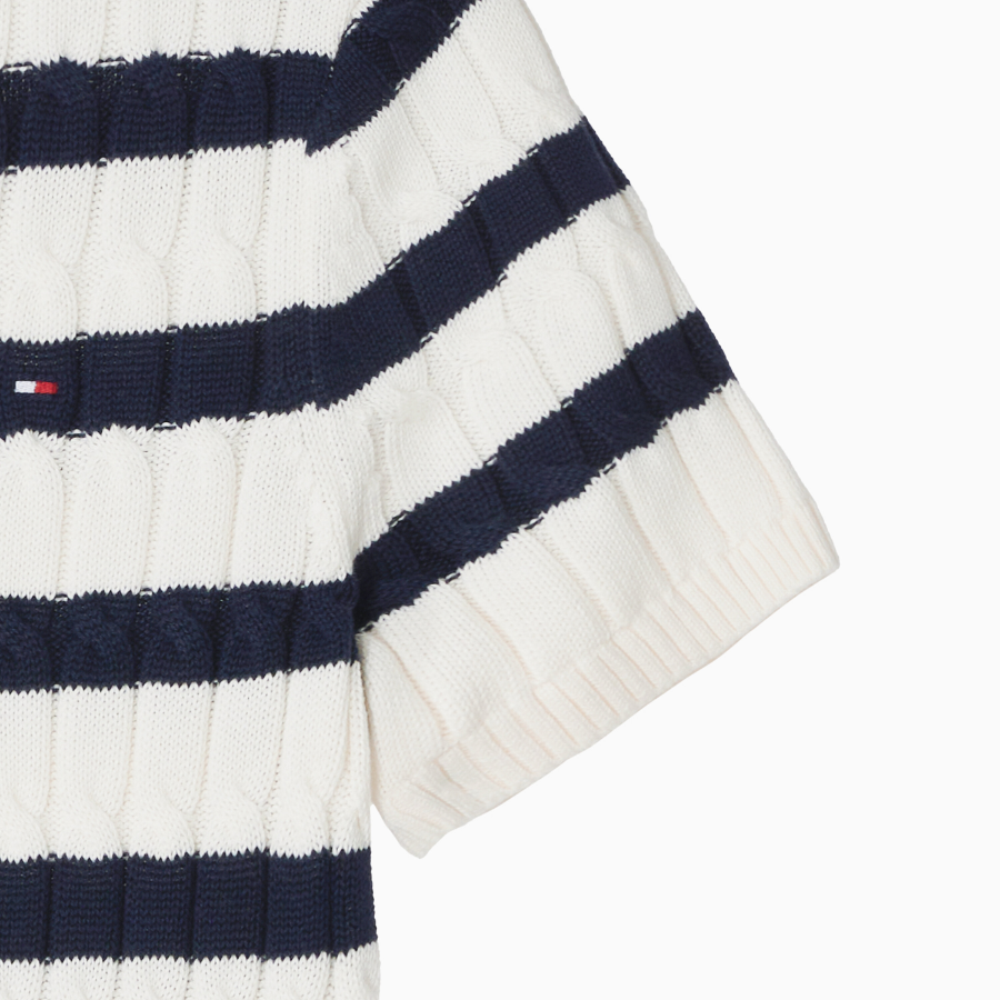 TOMMY HILFIGER [Official Headquarters] Cable Crew Neck Short Sleeve Sweater