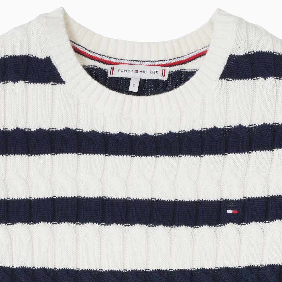 TOMMY HILFIGER [Official Headquarters] Cable Crew Neck Short Sleeve Sweater