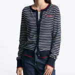 TOMMY HILFIGER [Official Headquarters] Striped Logo Crew Neck Cardigan