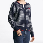 TOMMY HILFIGER [Official Headquarters] Striped Logo Crew Neck Cardigan