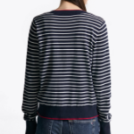 TOMMY HILFIGER [Official Headquarters] Striped Logo Crew Neck Cardigan