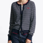 TOMMY HILFIGER [Official Headquarters] Striped Logo Crew Neck Cardigan