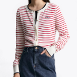 TOMMY HILFIGER [Official Headquarters] Striped Logo Crew Neck Cardigan