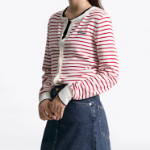 TOMMY HILFIGER [Official Headquarters] Striped Logo Crew Neck Cardigan