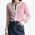 TOMMY HILFIGER [Official Headquarters] Striped Logo Crew Neck Cardigan