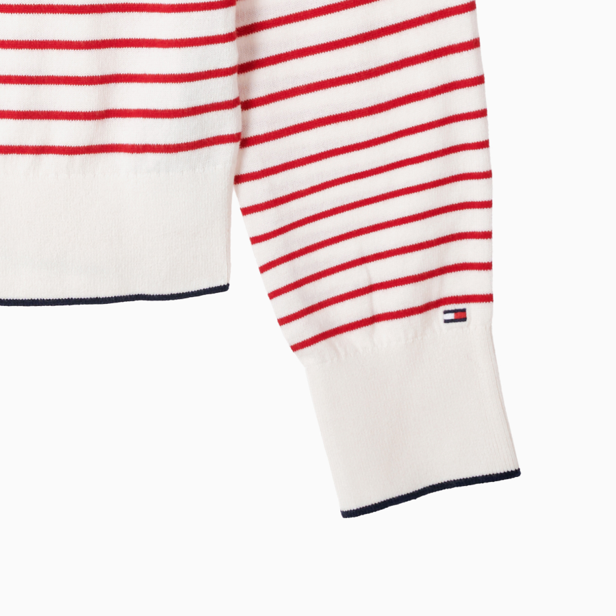 TOMMY HILFIGER [Official Headquarters] Striped Logo Crew Neck Cardigan