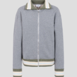 Maison Kitsune Men Varsity Zipped Blouson In Fleece With Knitted Detail - Medium Grey Melange