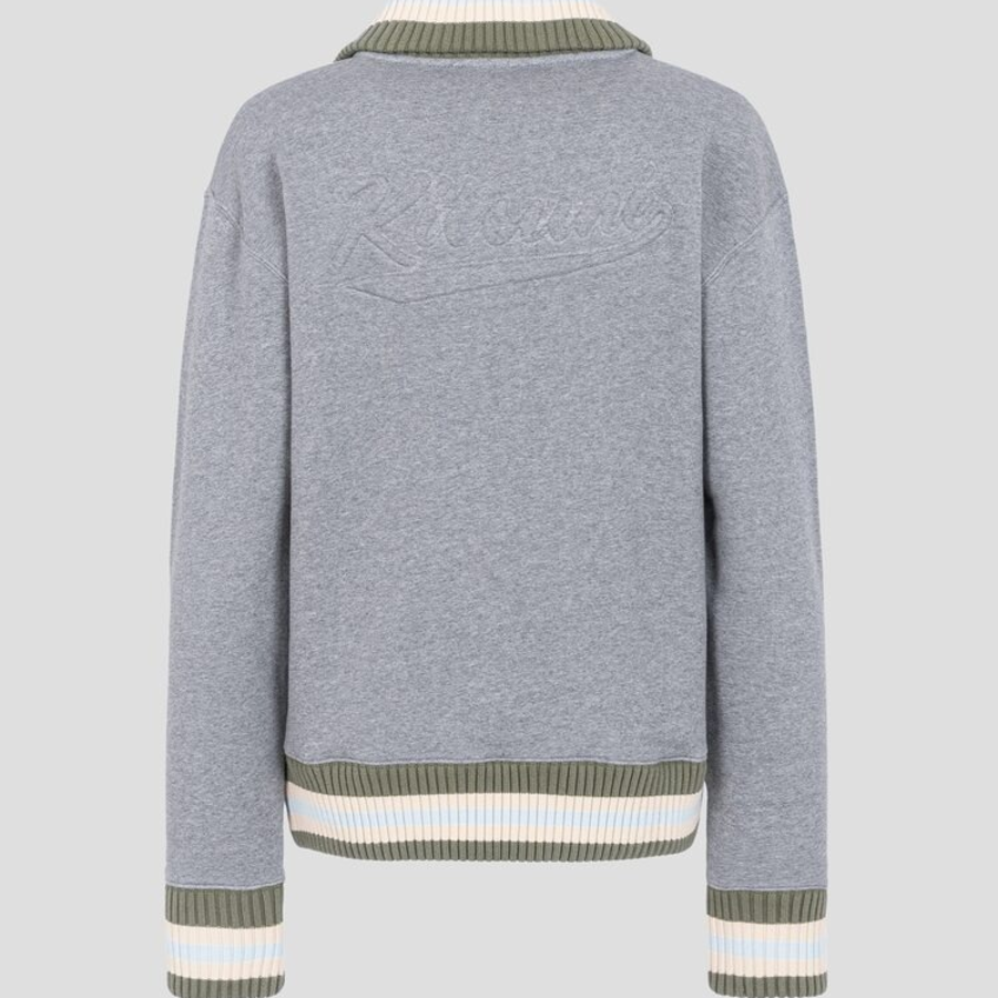 Maison Kitsune Men Varsity Zipped Blouson In Fleece With Knitted Detail - Medium Grey Melange