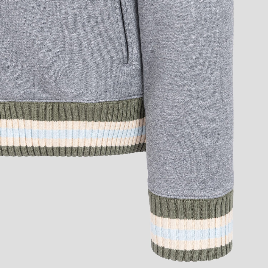 Maison Kitsune Men Varsity Zipped Blouson In Fleece With Knitted Detail - Medium Grey Melange