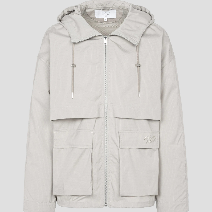 Maison Kitsune Men Hooded Zipped Windbreaker - Truffle