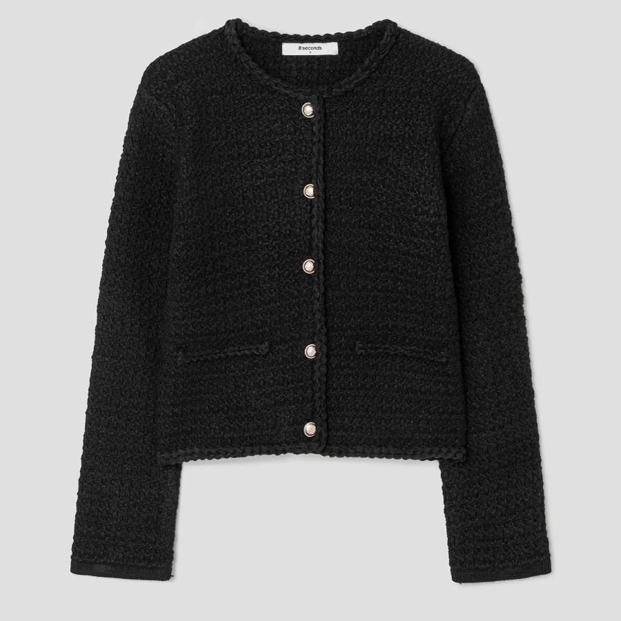 8 seconds Tweed Knit Jacket — Black
