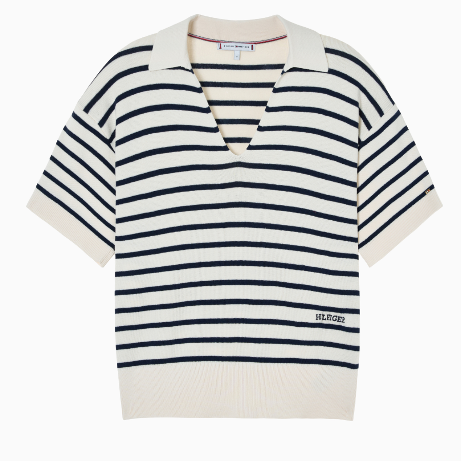 TOMMY HILFIGER [Official Headquarters] Striped Open Collar Sweater