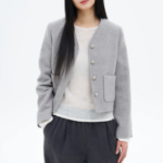 8 seconds Wool Twill Padded Lined Short Jacket — Light Grey