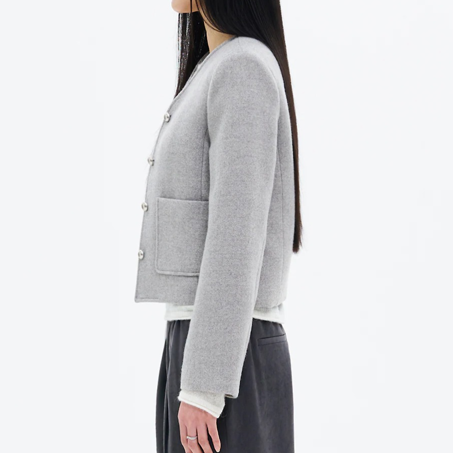 8 seconds Wool Twill Padded Lined Short Jacket — Light Grey