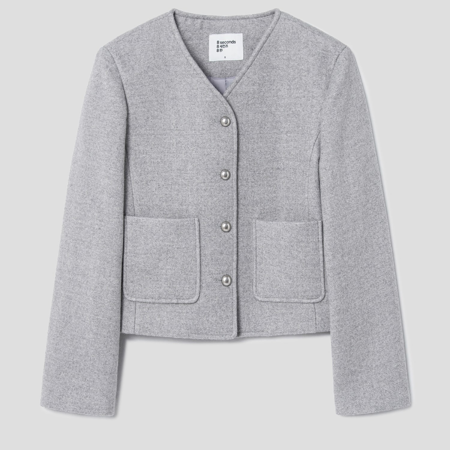 8 seconds Wool Twill Padded Lined Short Jacket — Light Grey