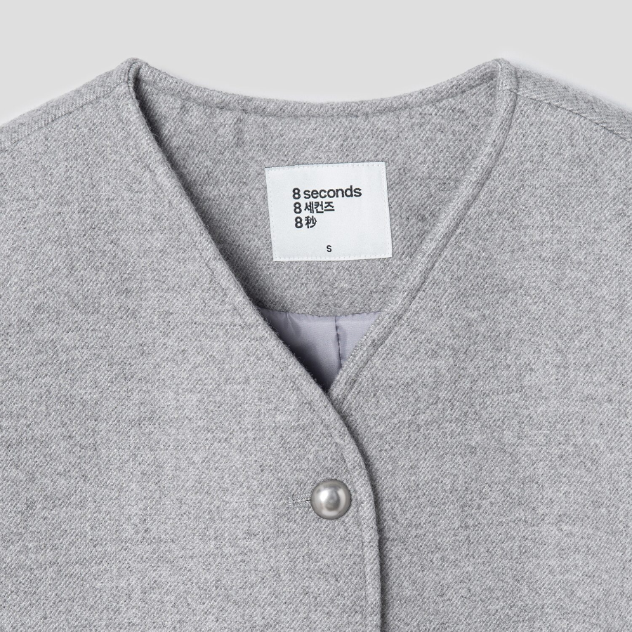 8 seconds Wool Twill Padded Lined Short Jacket — Light Grey