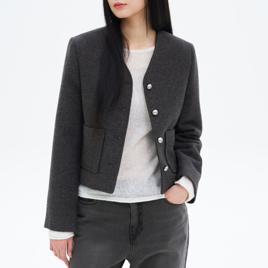 8 seconds Wool Twill Padded Lined Short Jacket — Ash