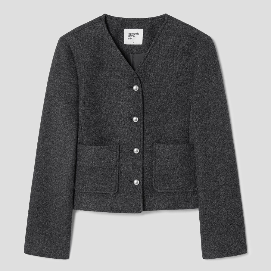 8 seconds Wool Twill Padded Lined Short Jacket — Ash