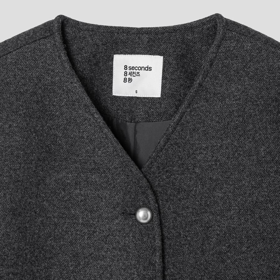 8 seconds Wool Twill Padded Lined Short Jacket — Ash